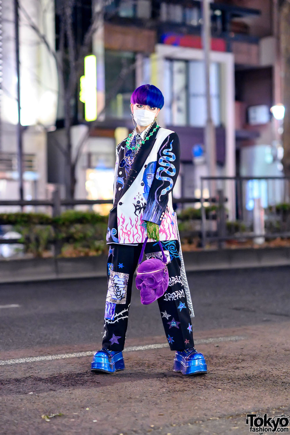 Graffiti Suit, Purple Skull Bag: Harajuku's Maximalist Print Clash