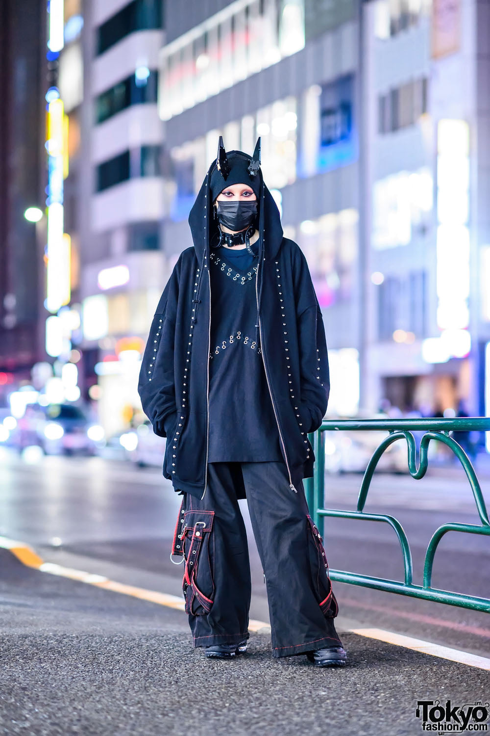 Horned Hood, Bondage Straps: Harajuku's Industrial Goth Night Look