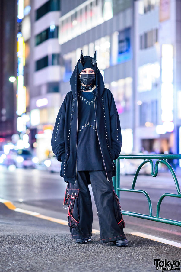 Horned Hood, Bondage Straps: Harajuku's Industrial Goth Night Look