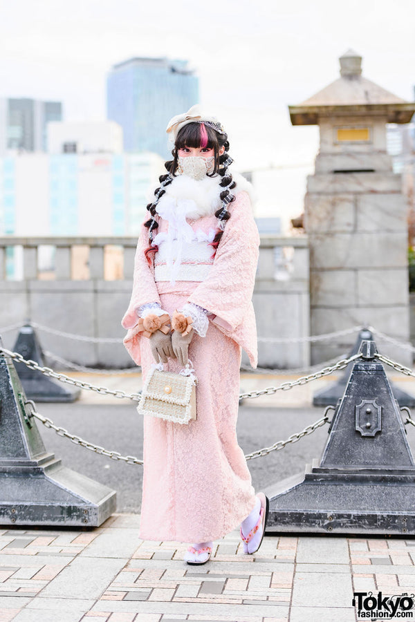 Pink Kimono, Faux Fur, and Sneakers: Harajuku's Modern Wafuku Look